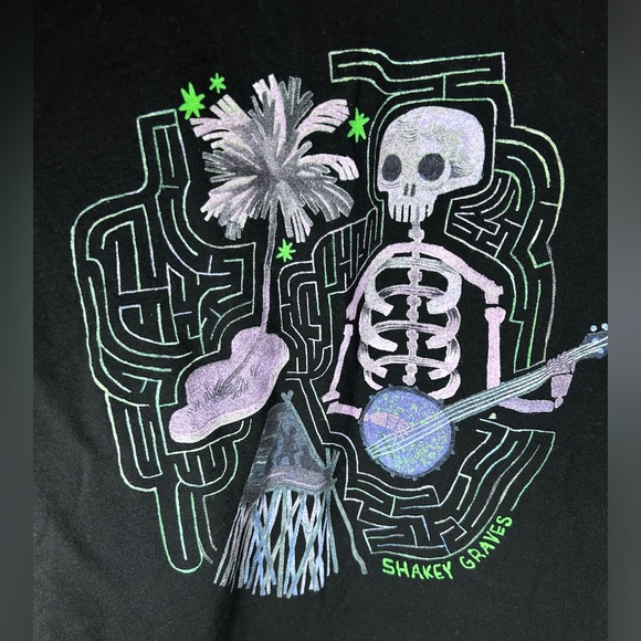 Shakey Graves Merch to Cure What Ails T-Shirt Black Skeleton WM MS Band Tee - Picture 2 of 5